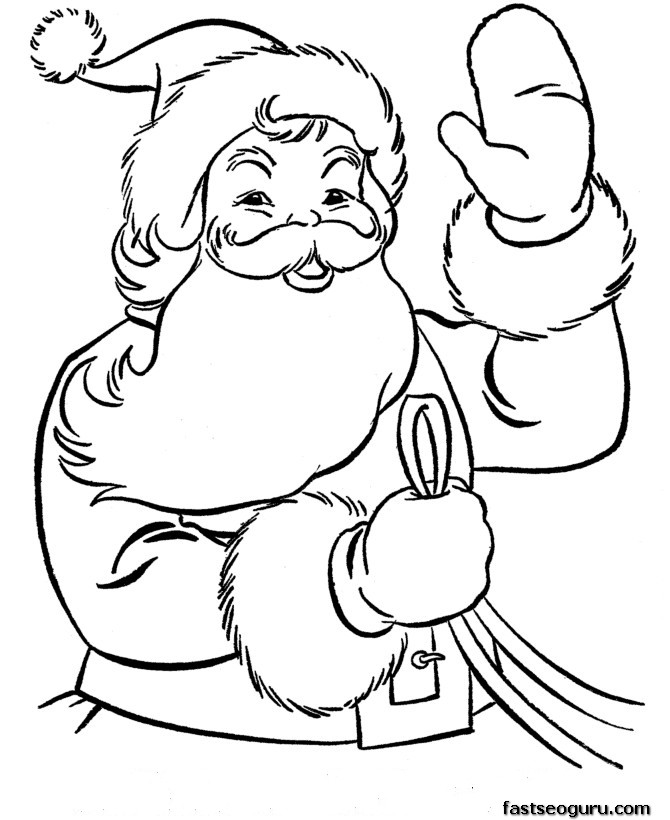 Christmas coloring pages of Santa waves to children